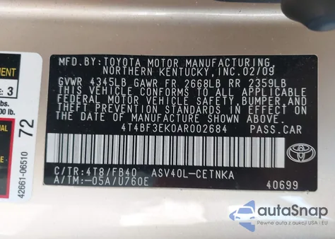 2010 Toyota Camry Se/Le/Xle from USA, damaged, VIN 4T4BF3EK0AR002684